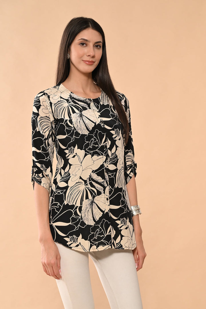 Black Printed Straight Top