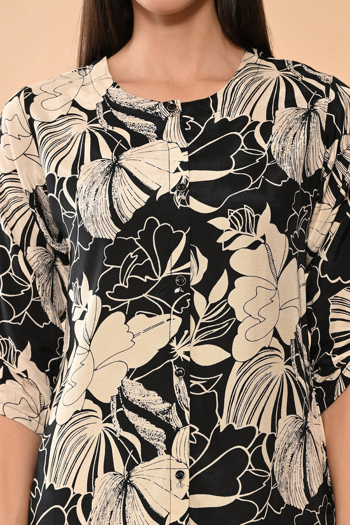 Black Printed Straight Top
