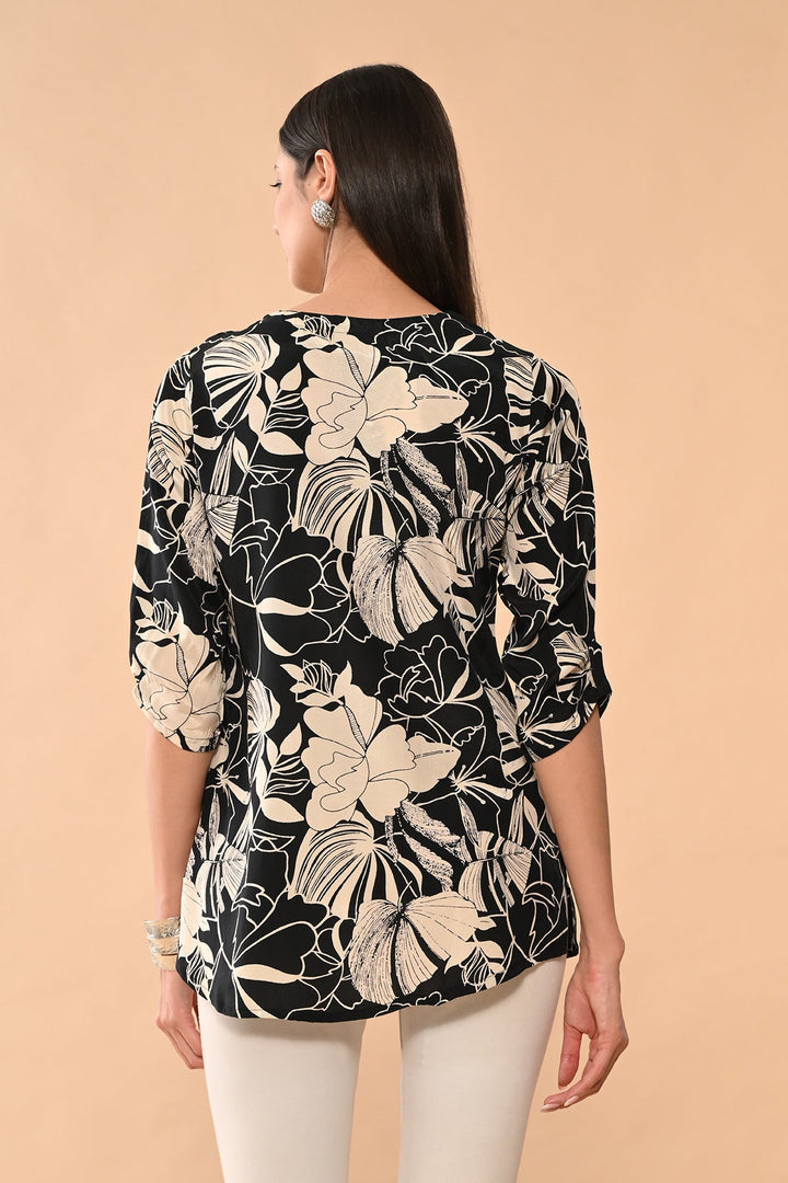 Black Printed Straight Top