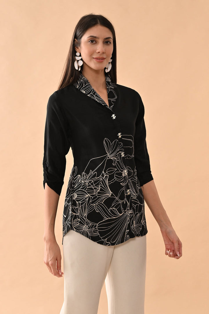 Black Printed Straight Top