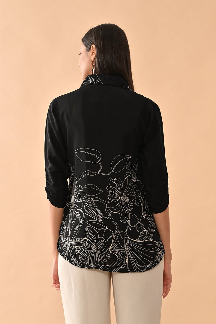 Black Printed Straight Top