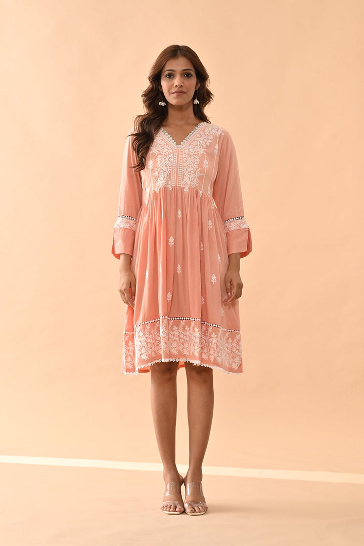 Peach Embroidered Flared Tunic