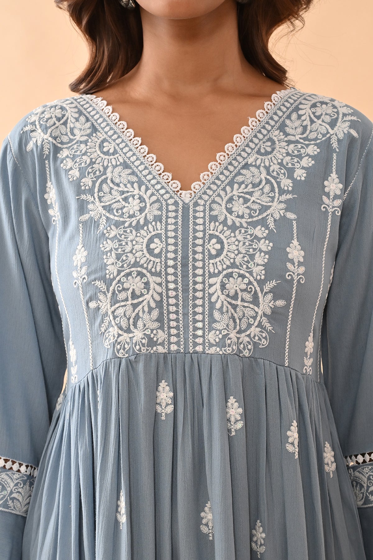 Blue Embroidered Flared Tunic