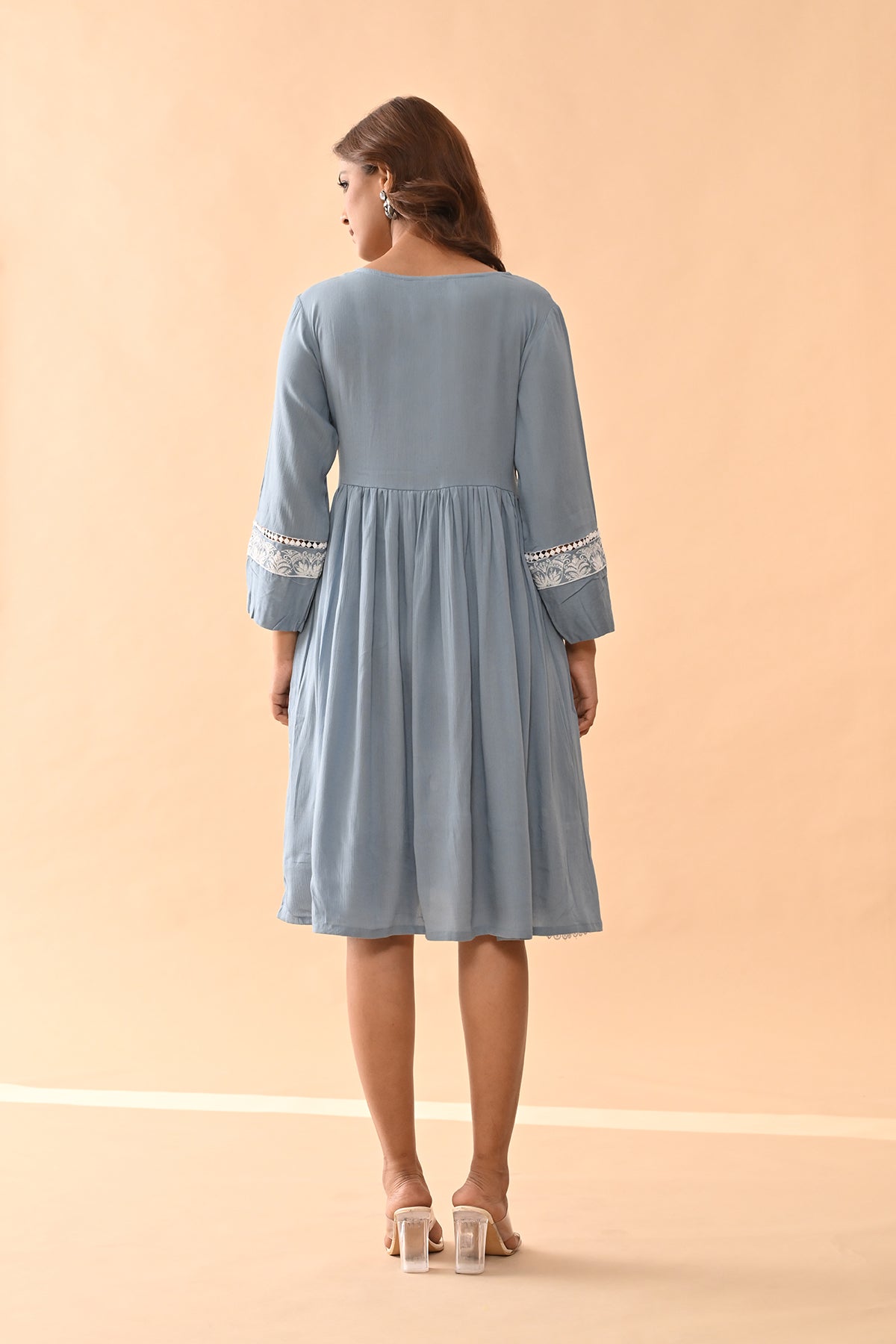 Blue Embroidered Flared Tunic