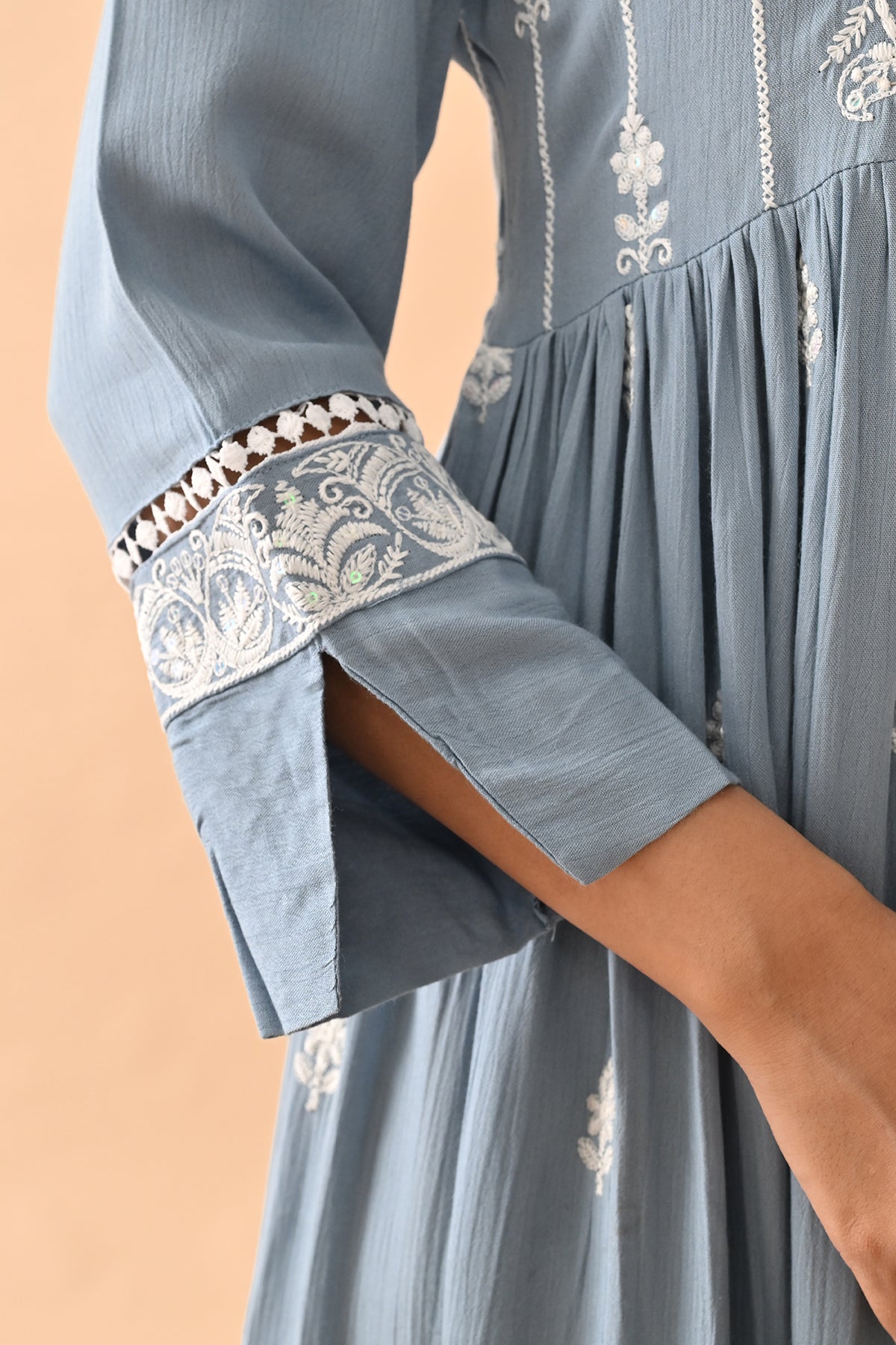 Blue Embroidered Flared Tunic