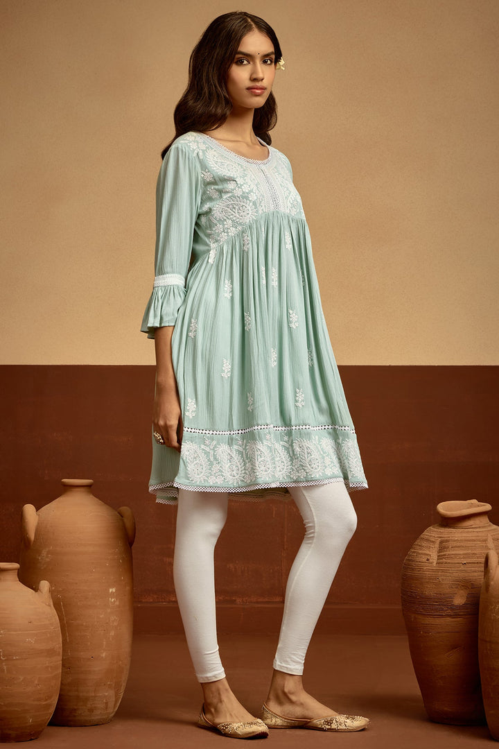 Green Embroidered Flared Tunic