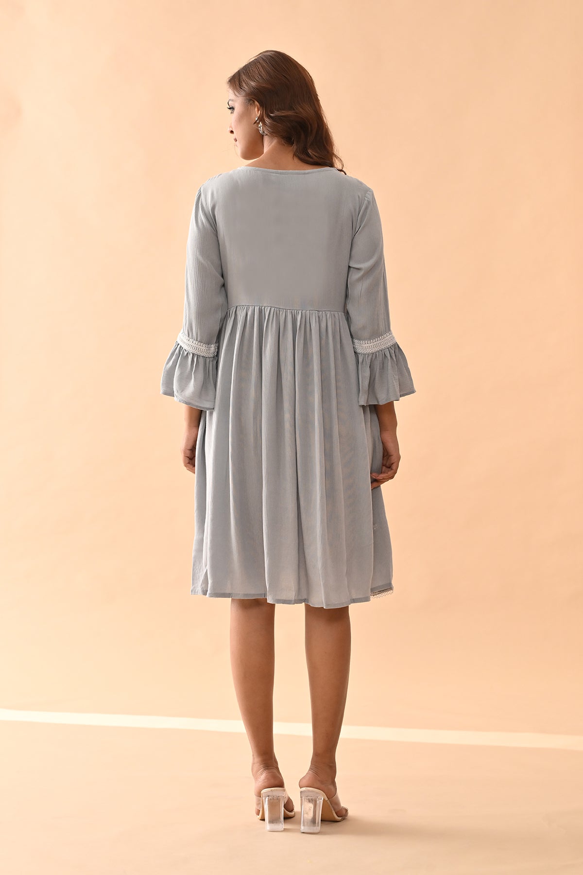 Grey Embroidered Flared Tunic