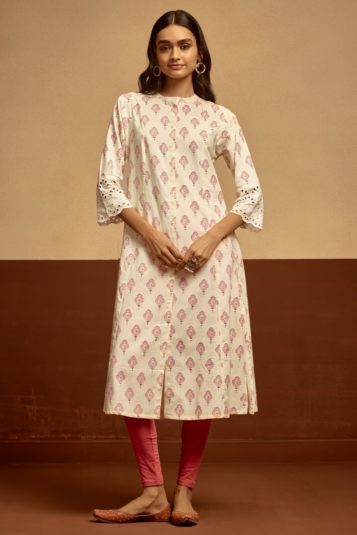 Cream Floral Printed Kurta