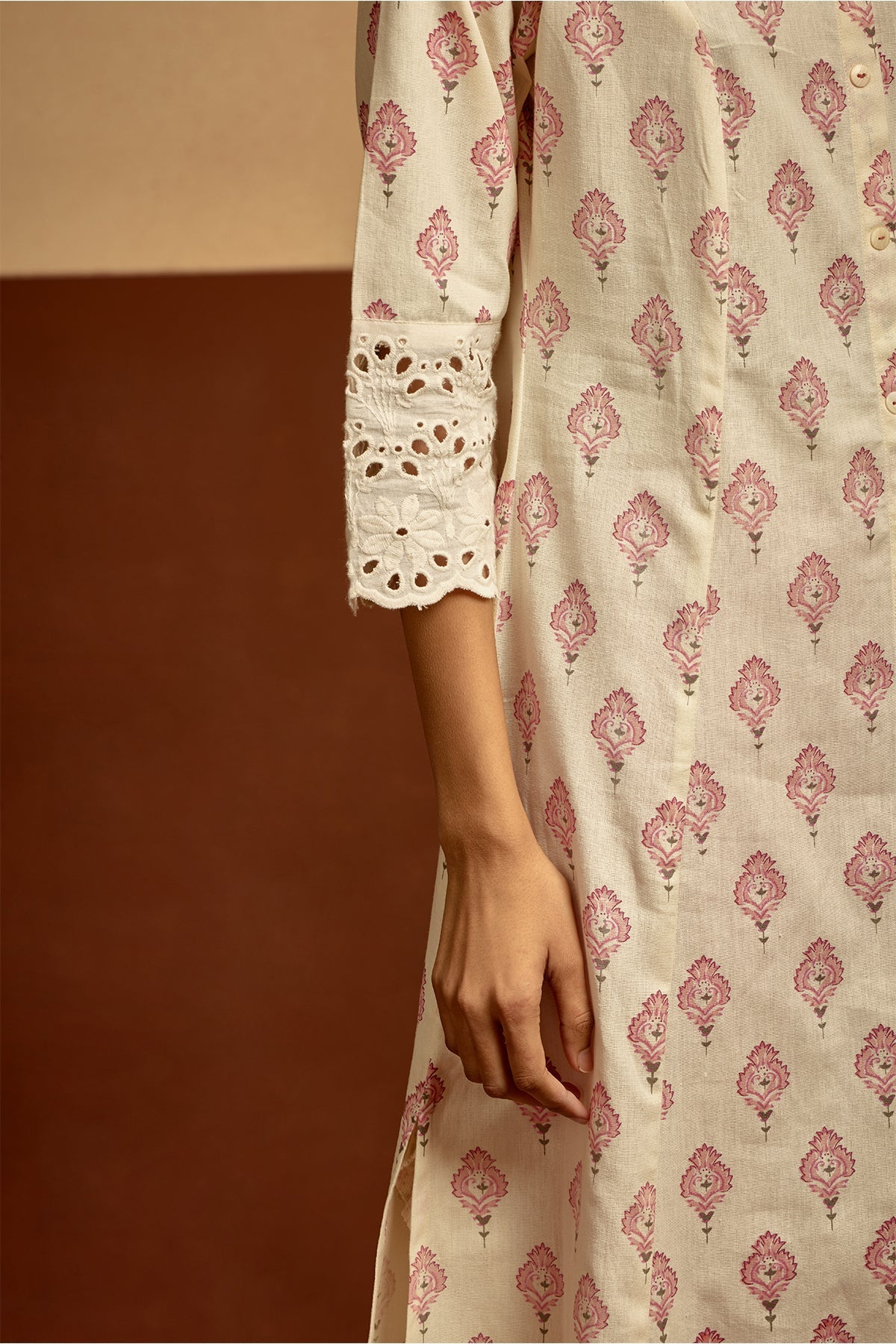 Cream Floral Printed Kurta