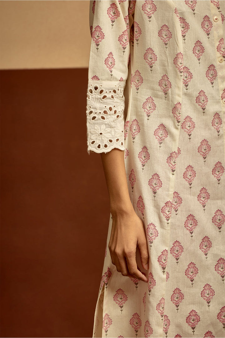 Cream Floral Printed Kurta