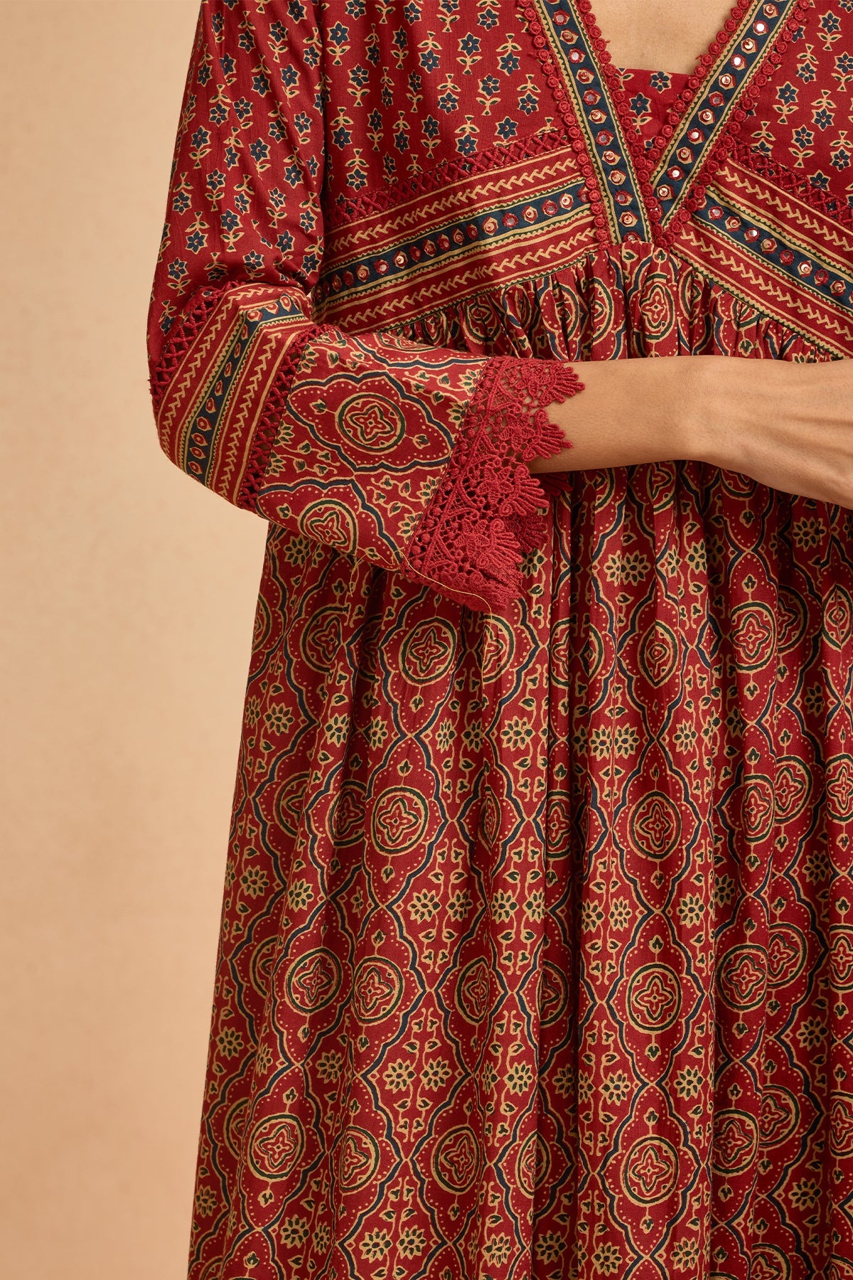 Rust Printed Kurta 3 Pcs Set
