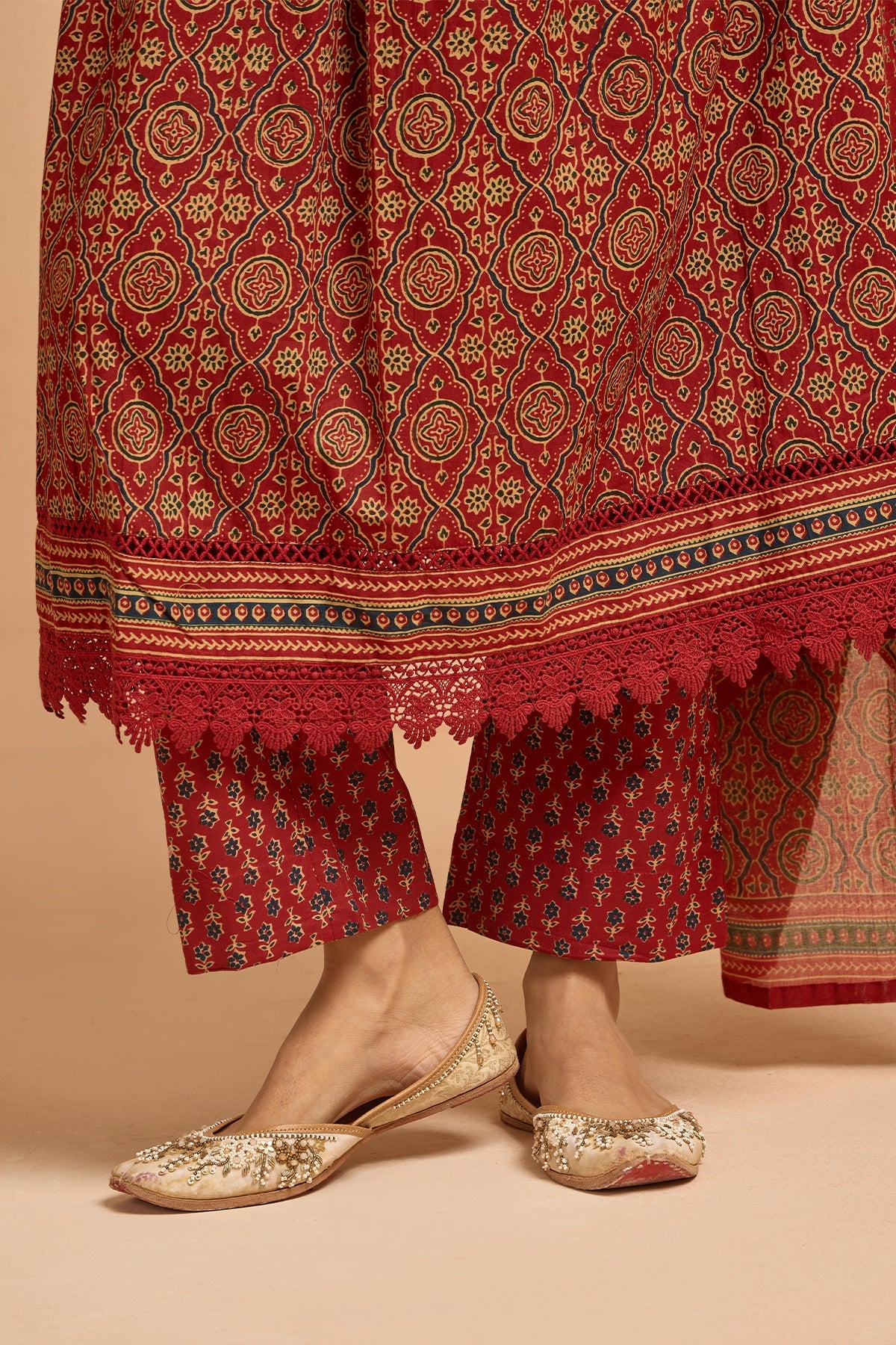 Rust Printed Kurta 3 Pcs Set