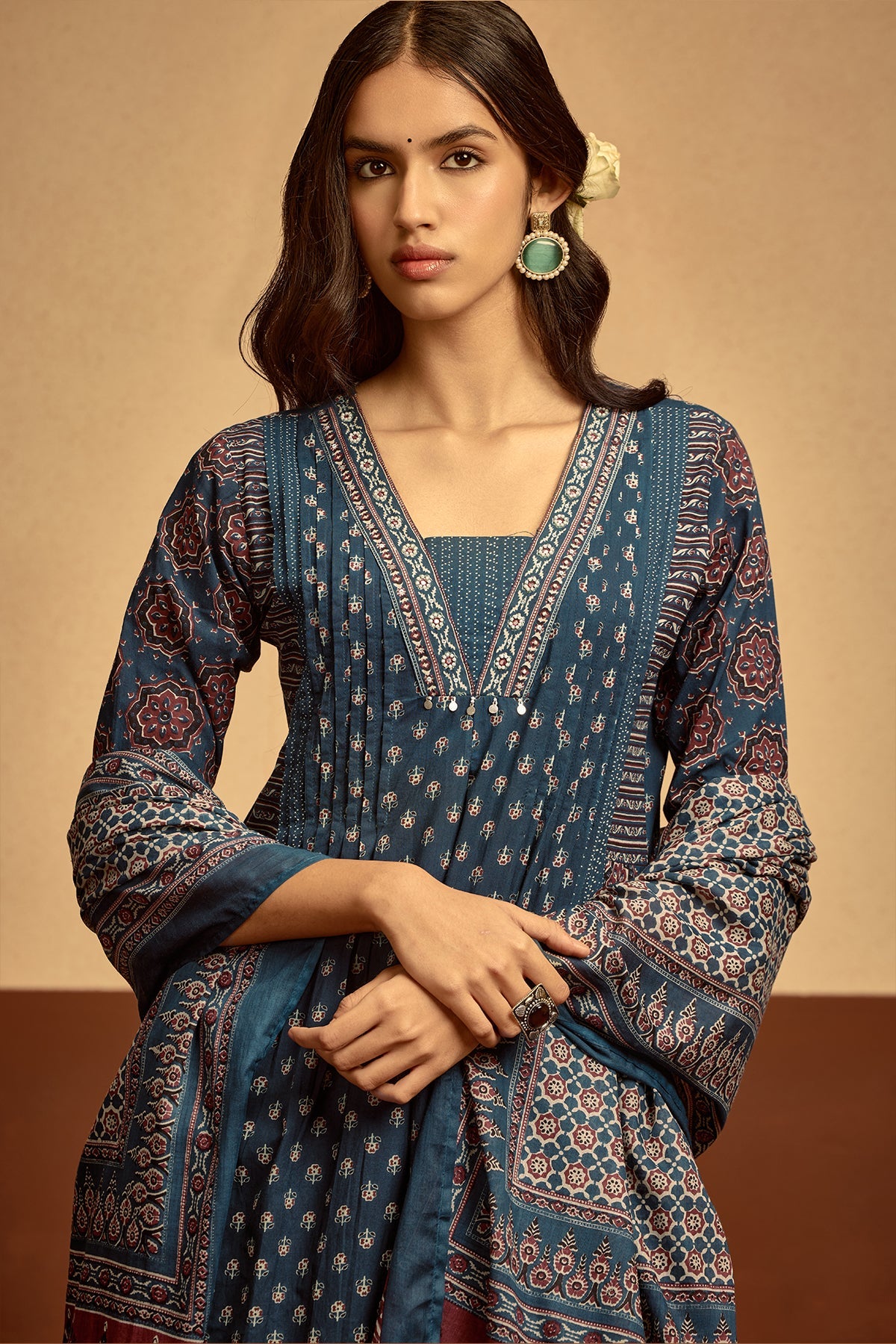 Blue Printed Kurta 3 Pcs Set