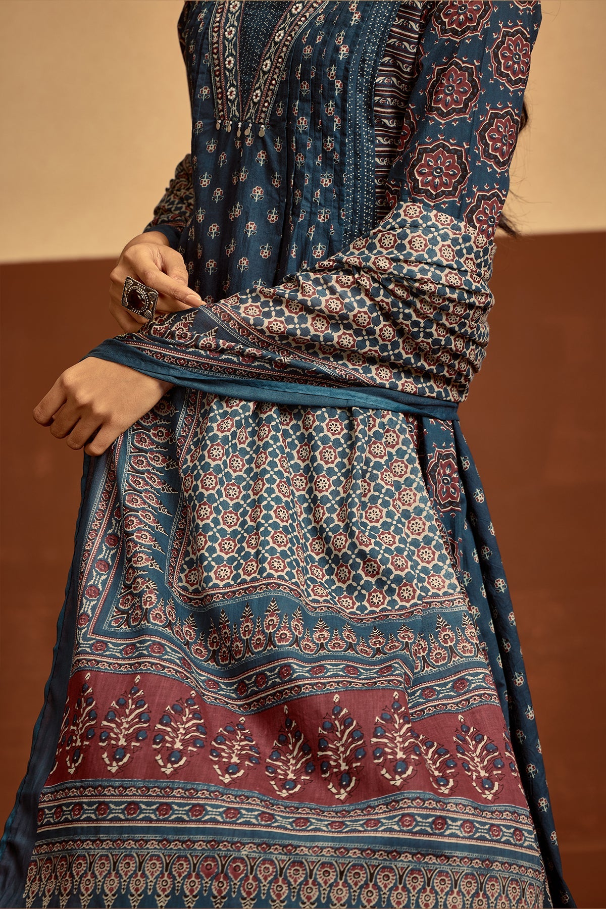 Blue Printed Kurta 3 Pcs Set