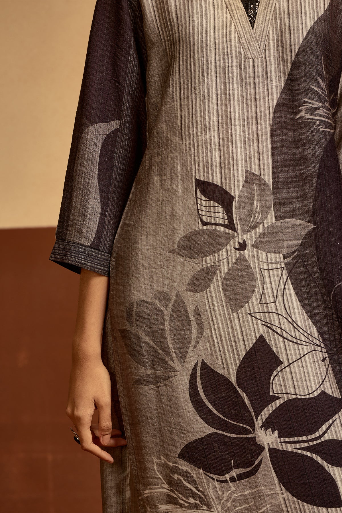 Grey Printed Straight Kurta