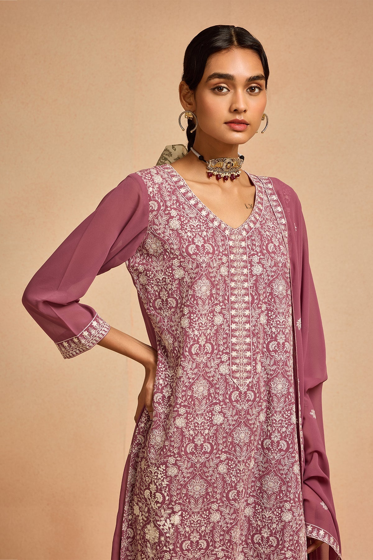Pink Embroidered Kurta Set