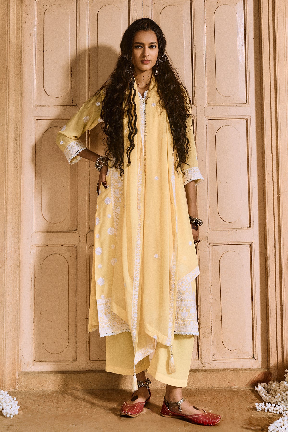 Yellow Embroidered Kurta Set (3 Piece)