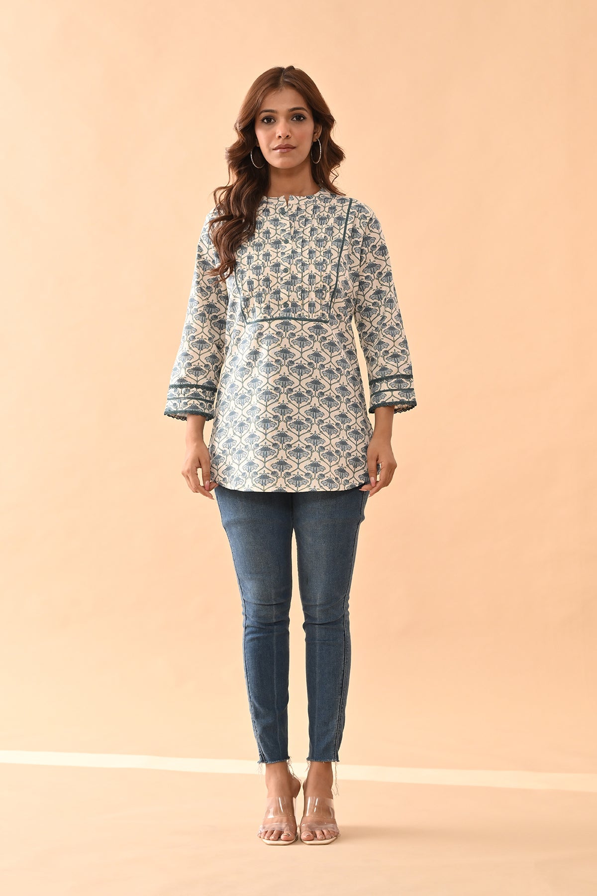 Cream Printed Straight Top