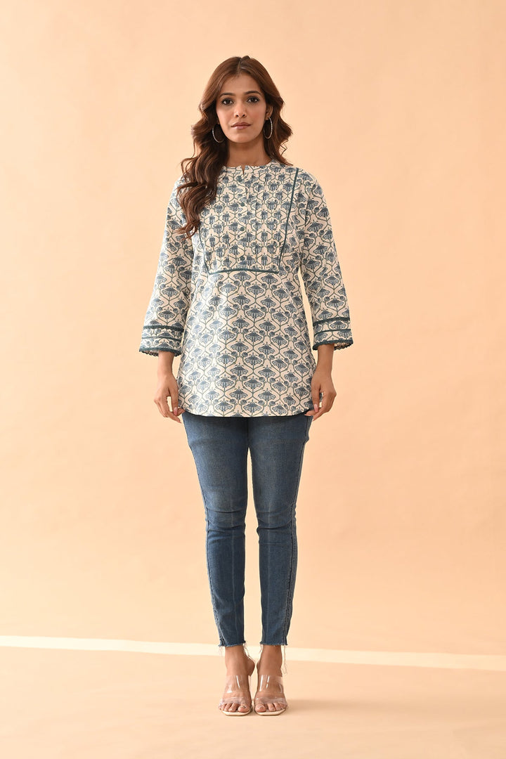 Cream Printed Straight Top