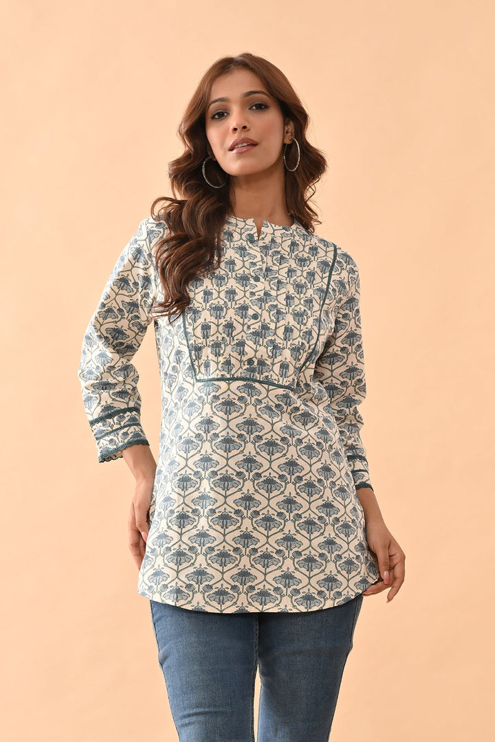 Cream Printed Straight Top