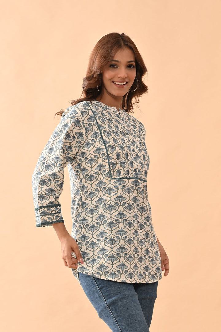 Cream Printed Straight Top