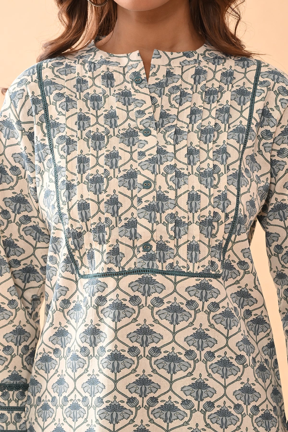 Cream Printed Straight Top
