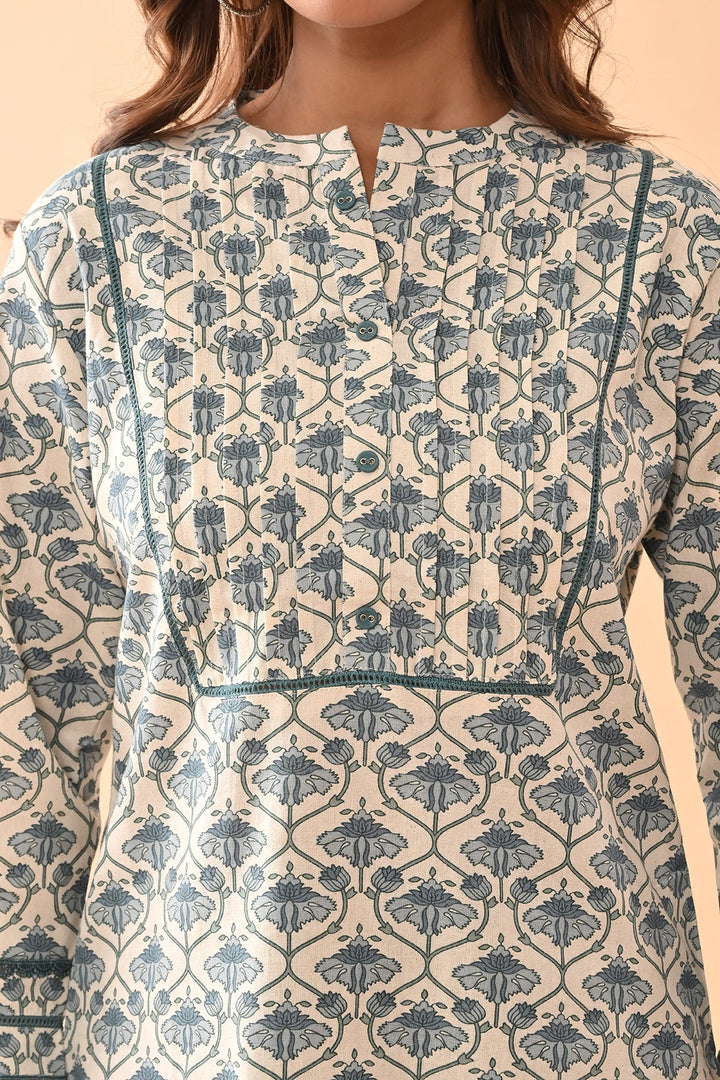 Cream Printed Straight Top