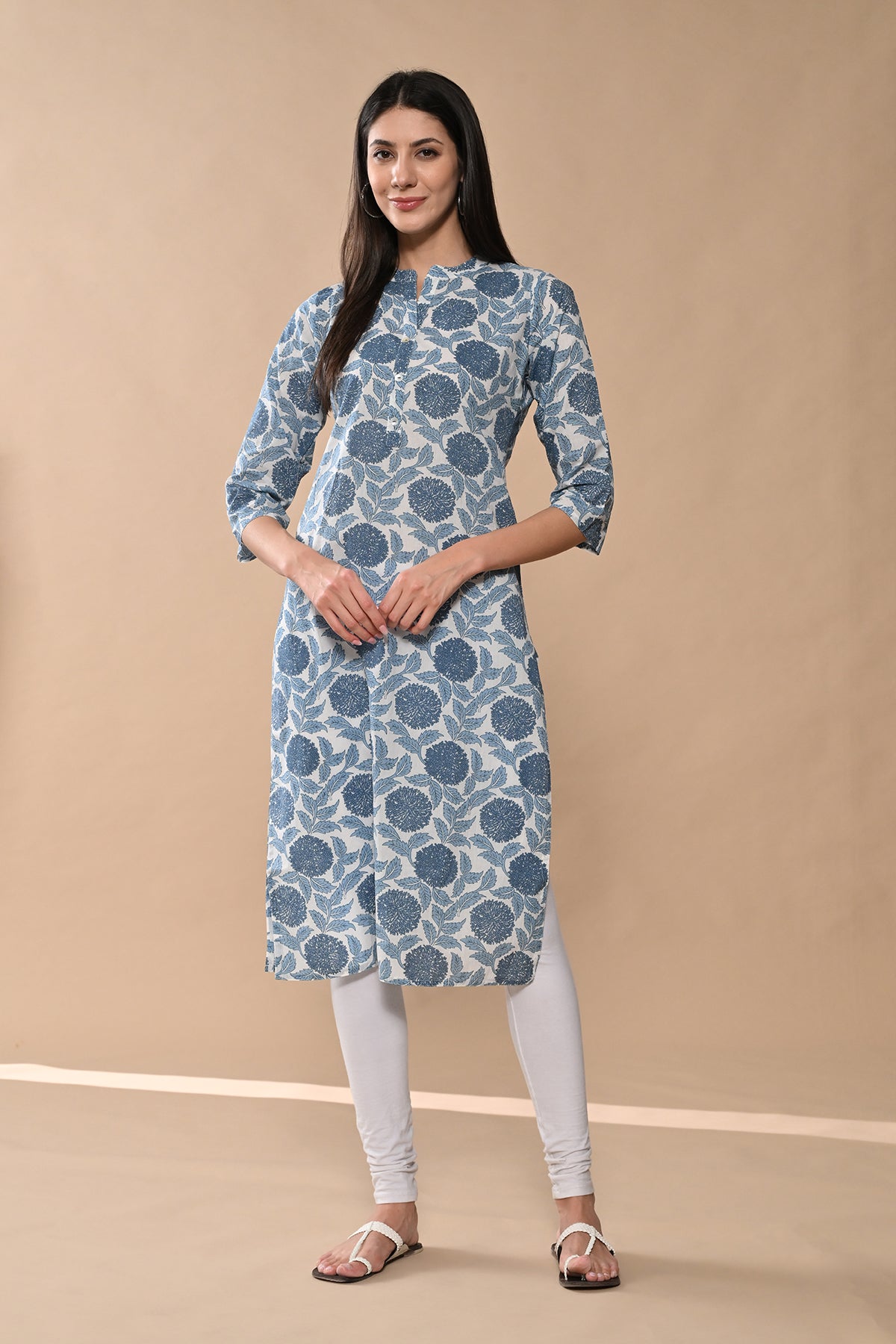 White Floral Printed Kurta