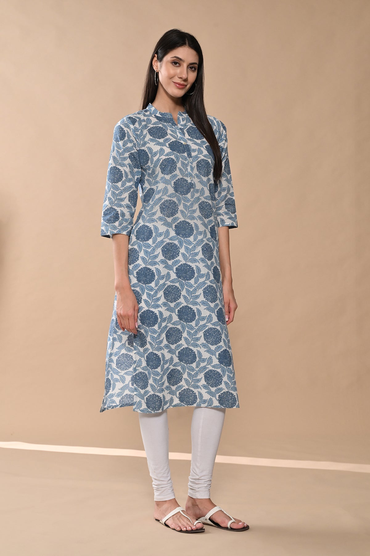 White Floral Printed Kurta