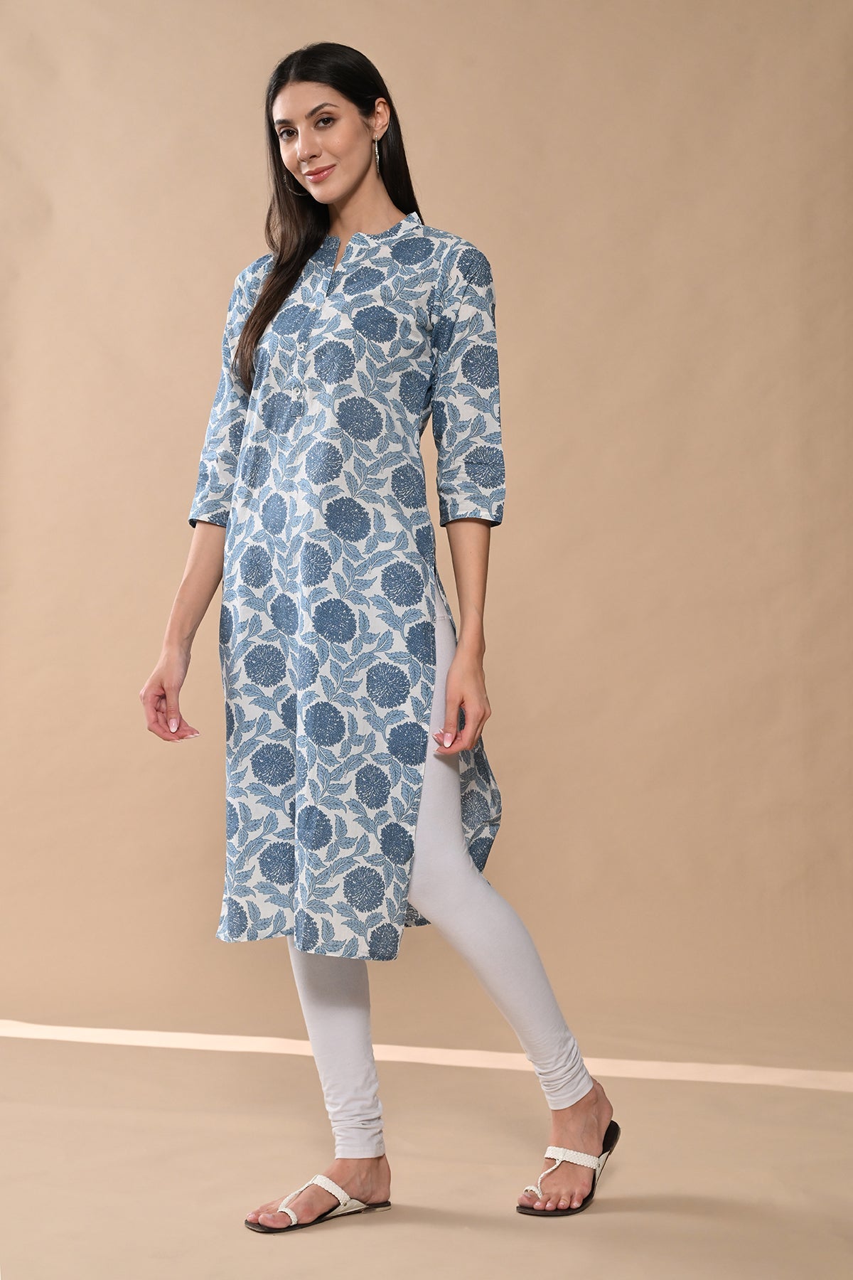 White Floral Printed Kurta