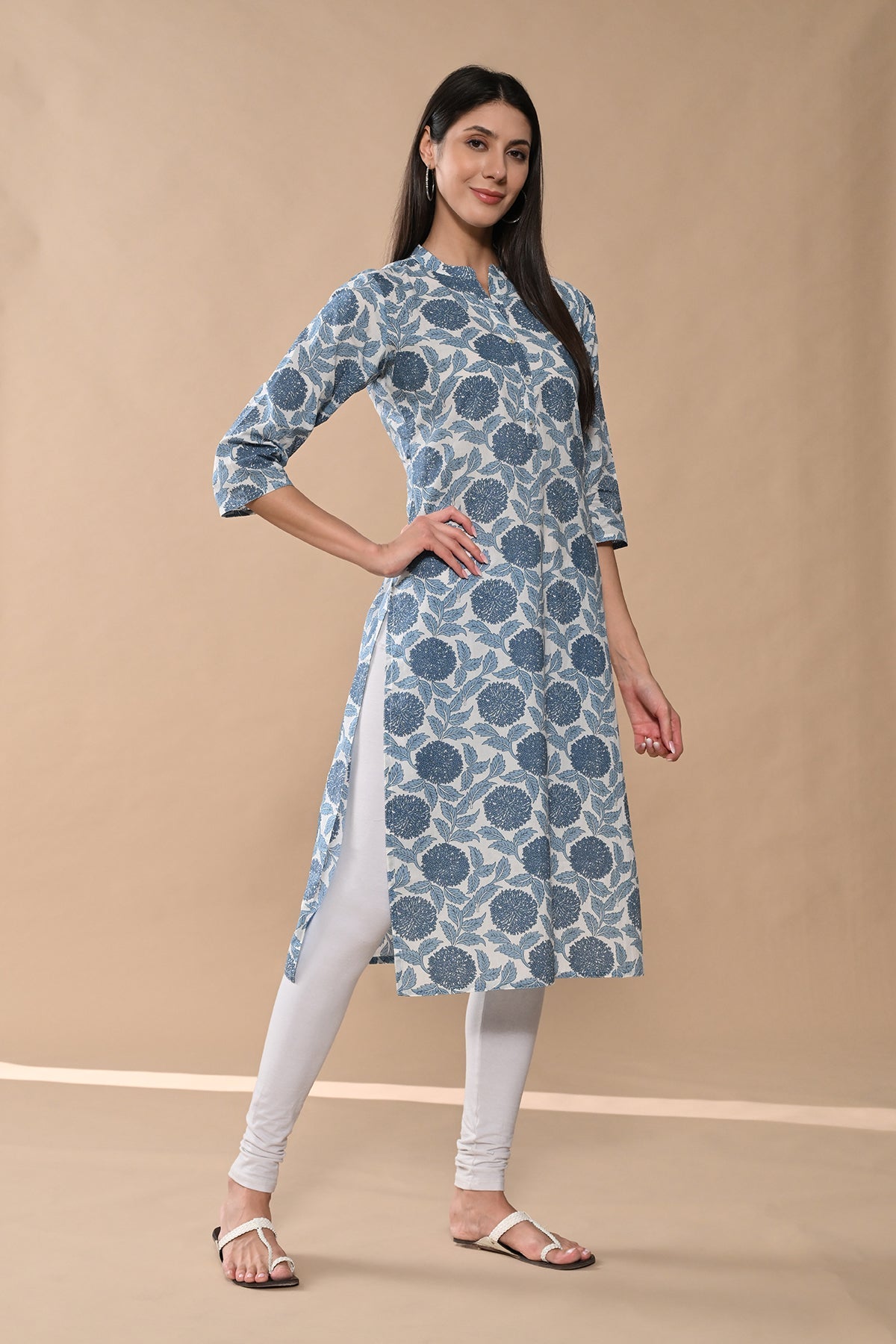 White Floral Printed Kurta