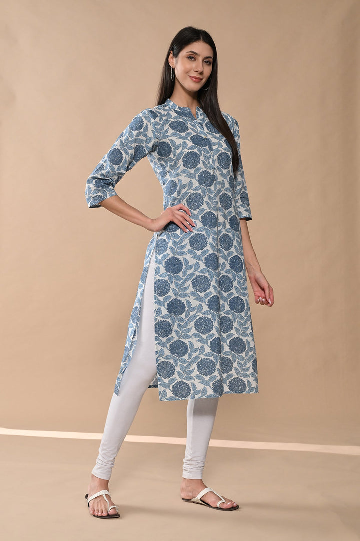 White Floral Printed Kurta