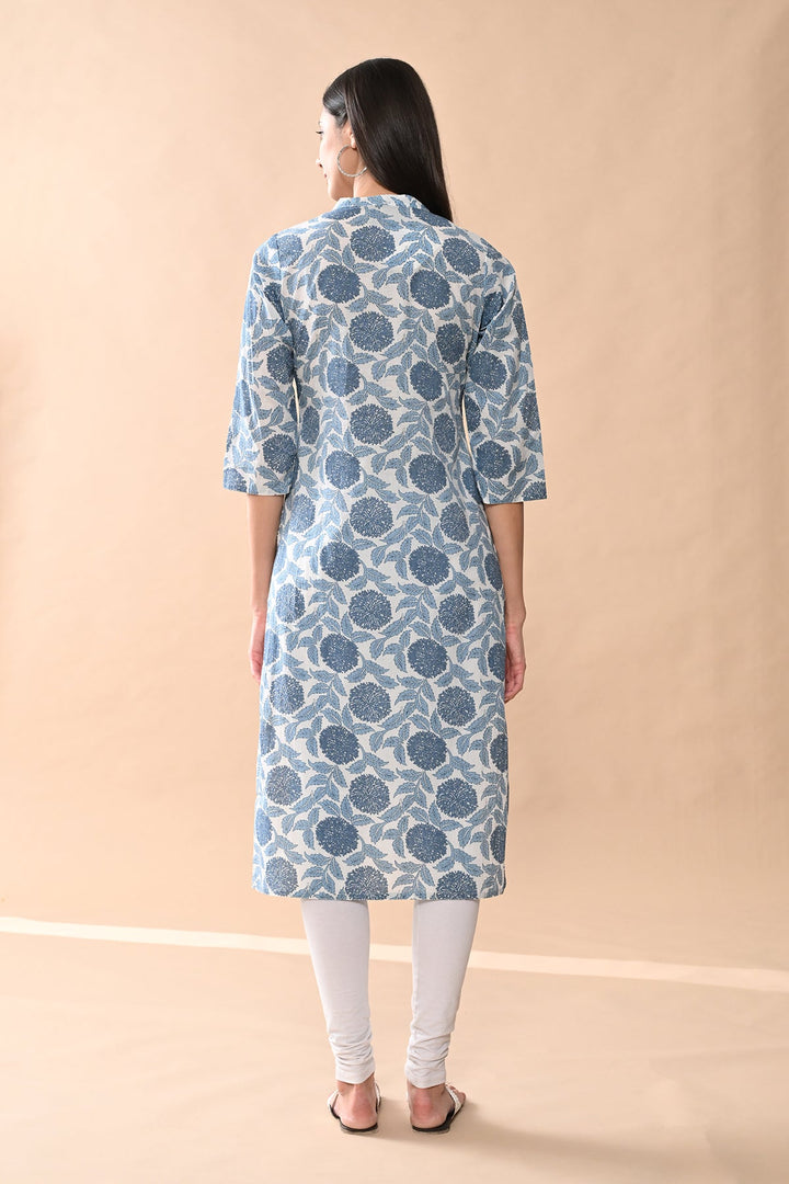 White Floral Printed Kurta