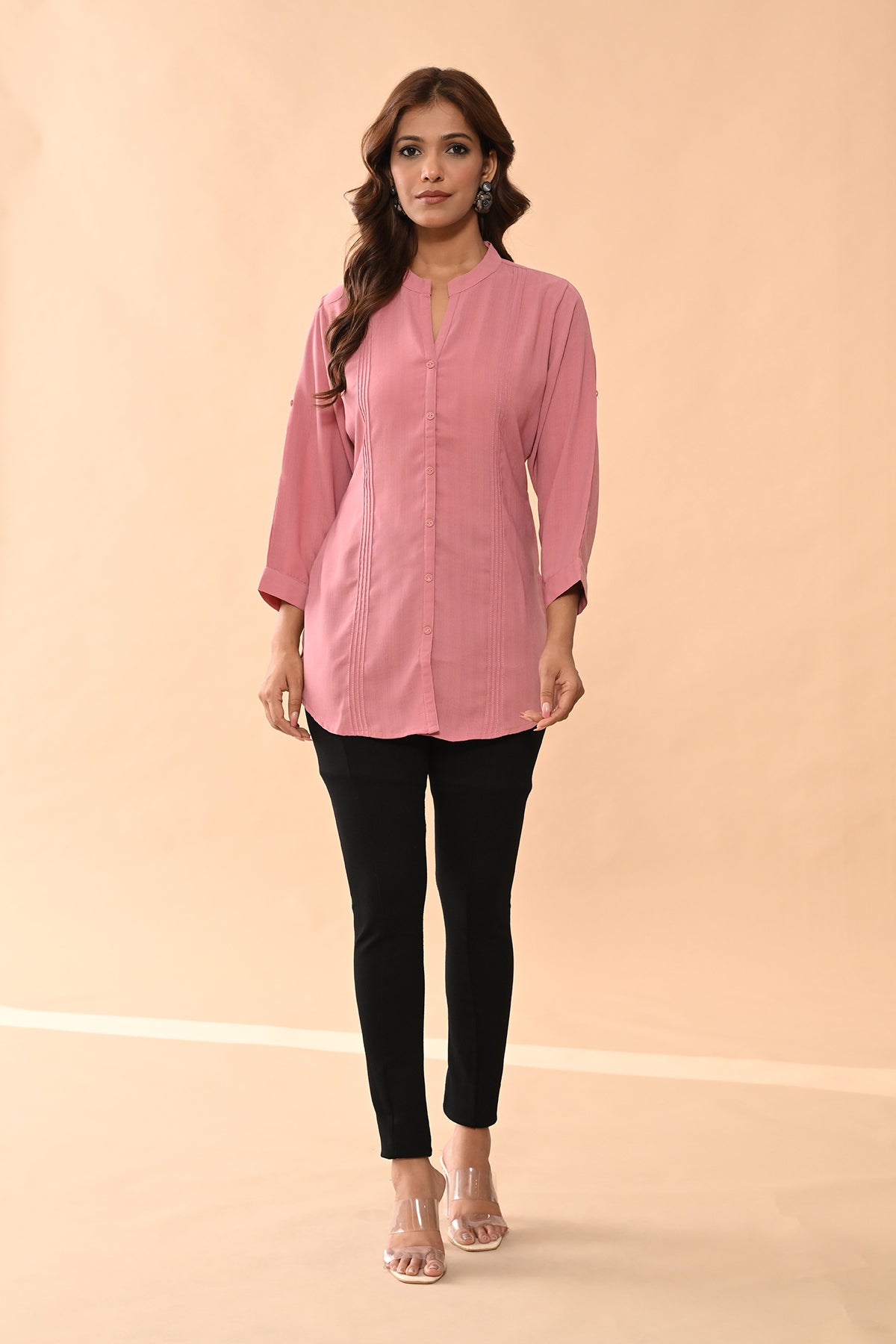Pink Solid Straight Top