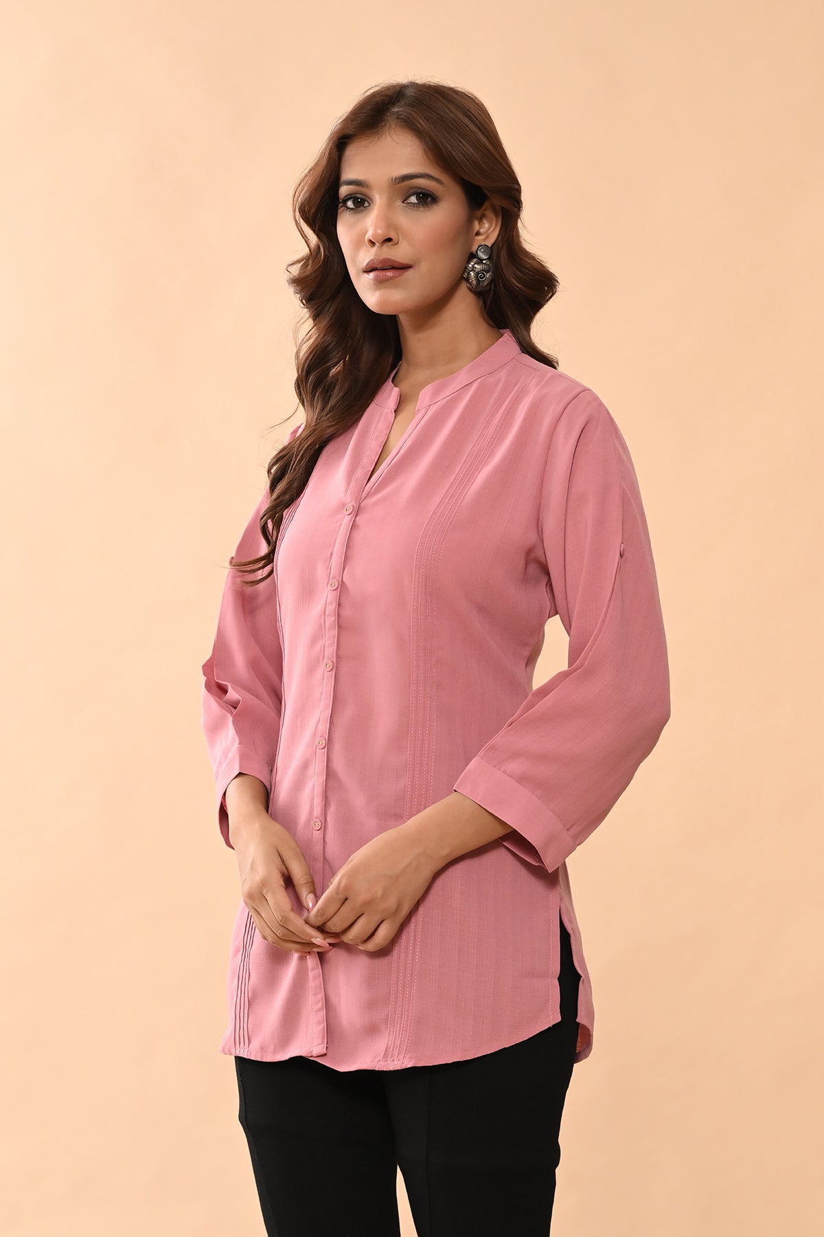 Pink Solid Straight Top