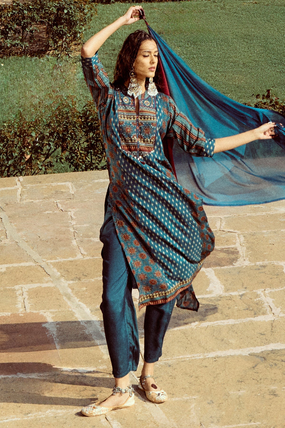 Green Printed Straight Kurta Set