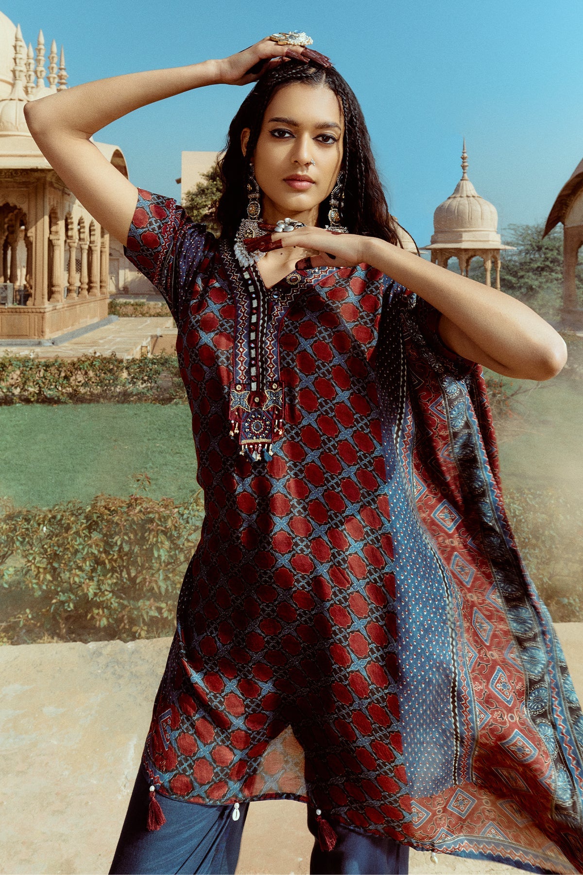 Blue printed Kaftan set