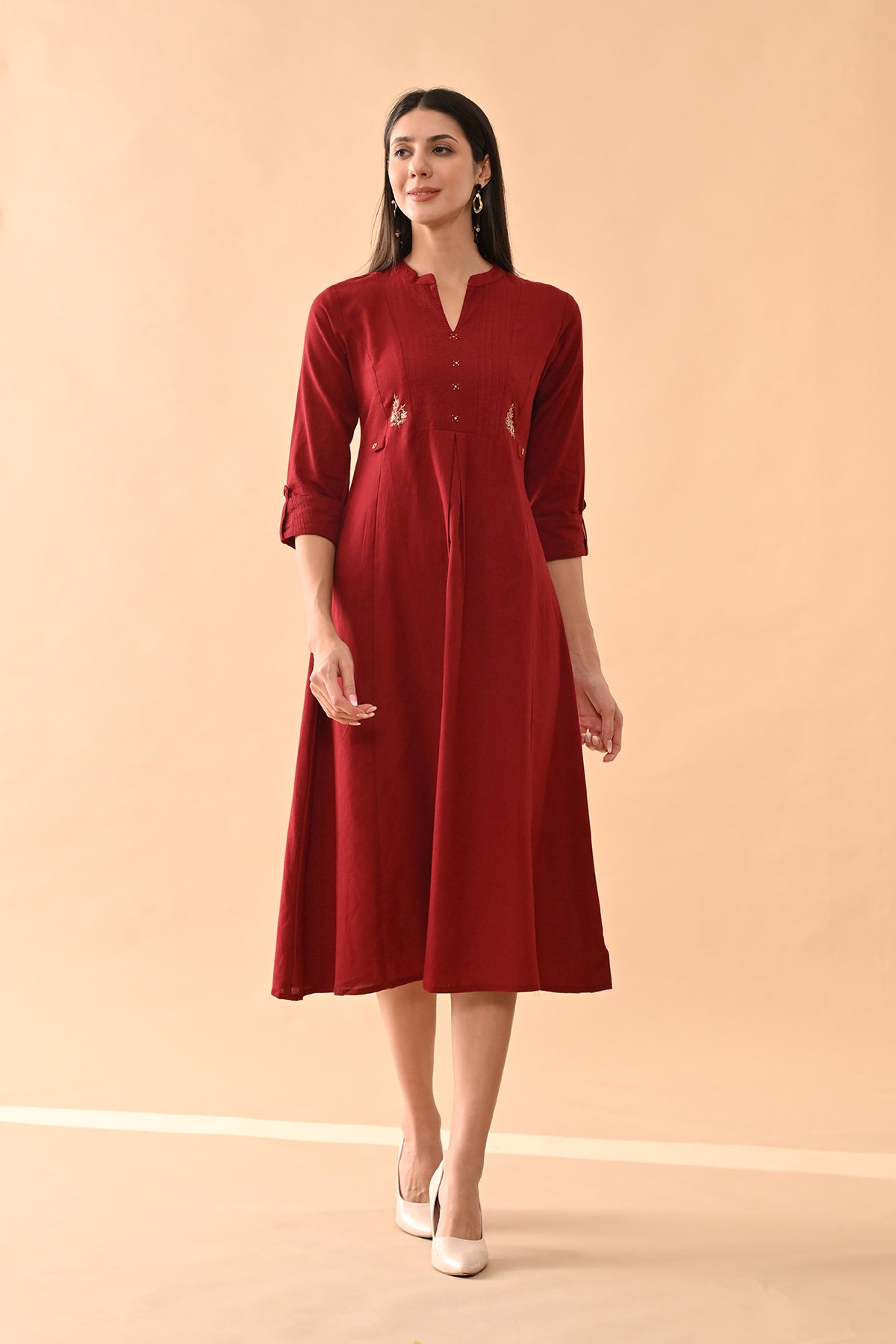 Maroon Solid Dress