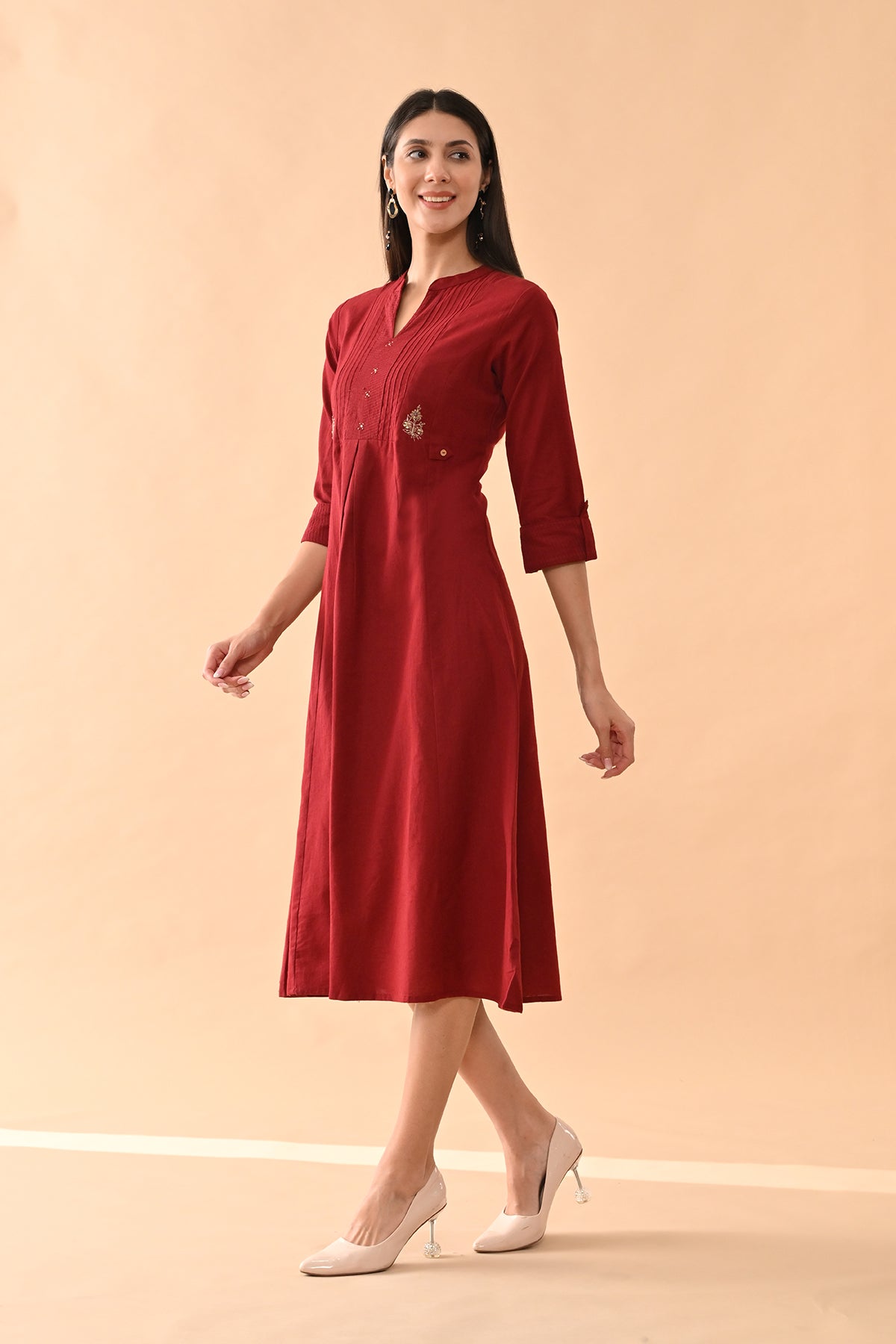 Maroon Solid Dress