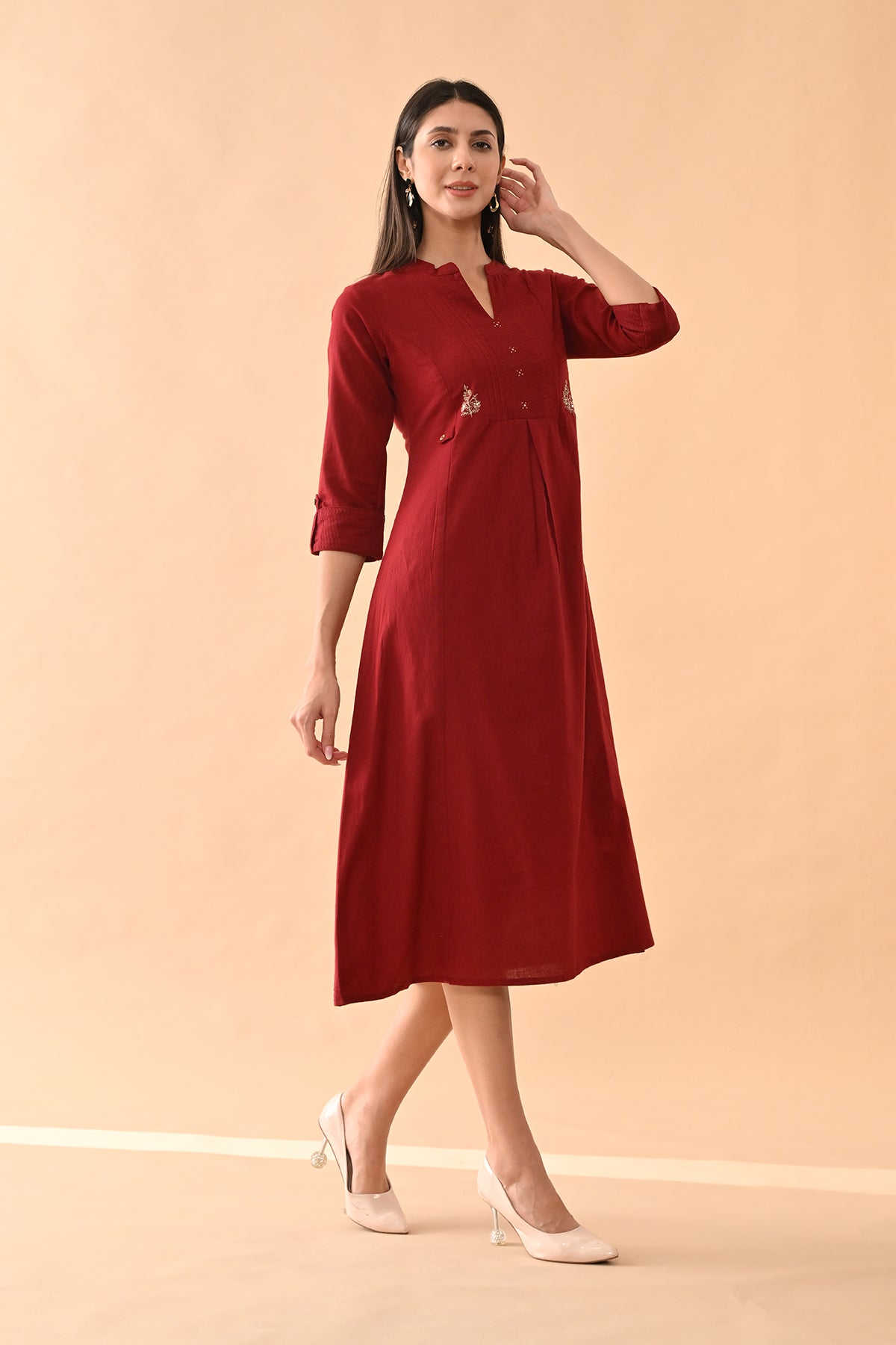 Maroon Solid Dress