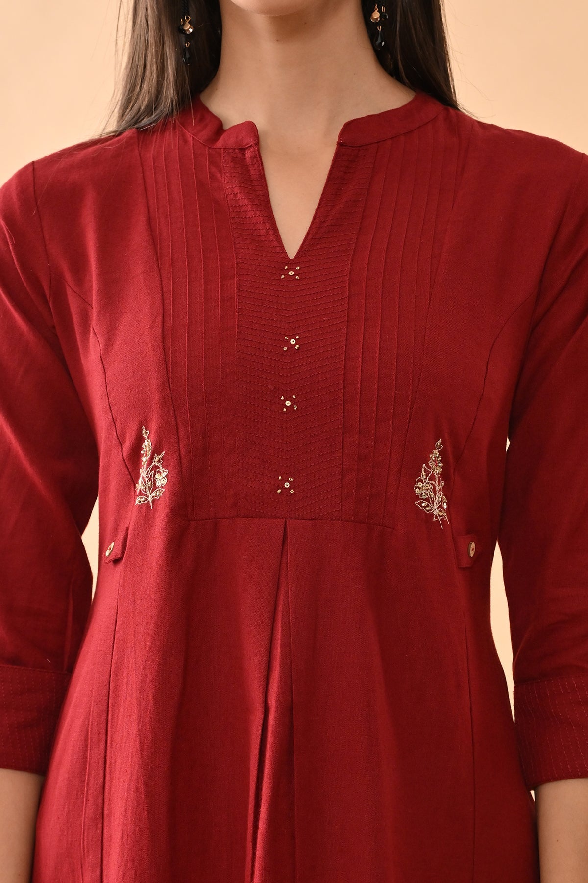 Maroon Solid Dress