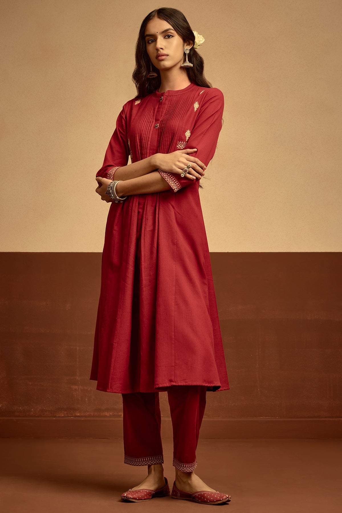 Maroon Embroidered Kurta 2 Pcs Set