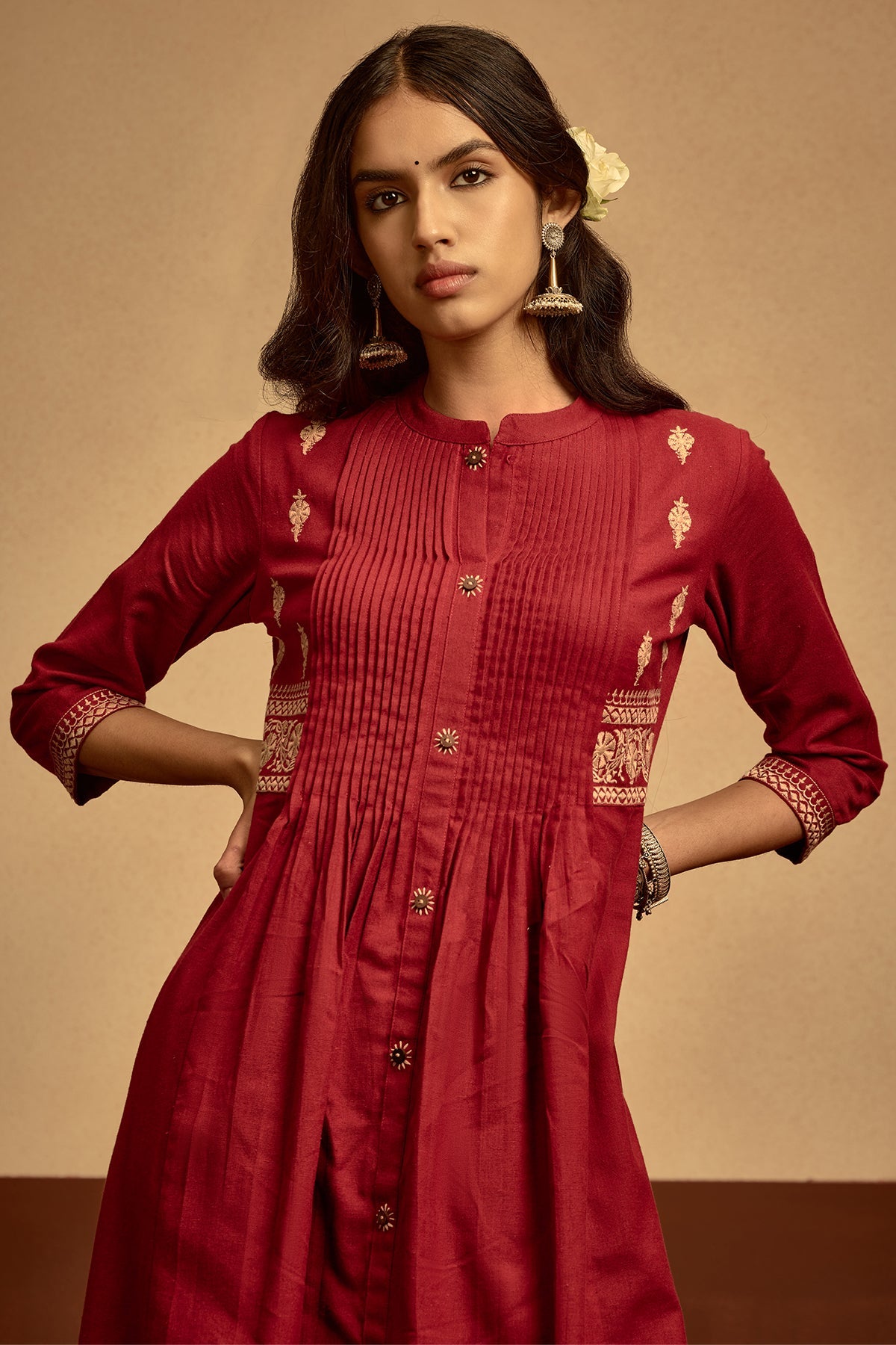 Maroon Embroidered Kurta 2 Pcs Set
