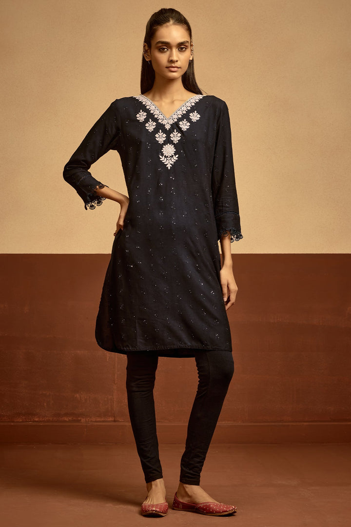 Black Embroidered Straight Top
