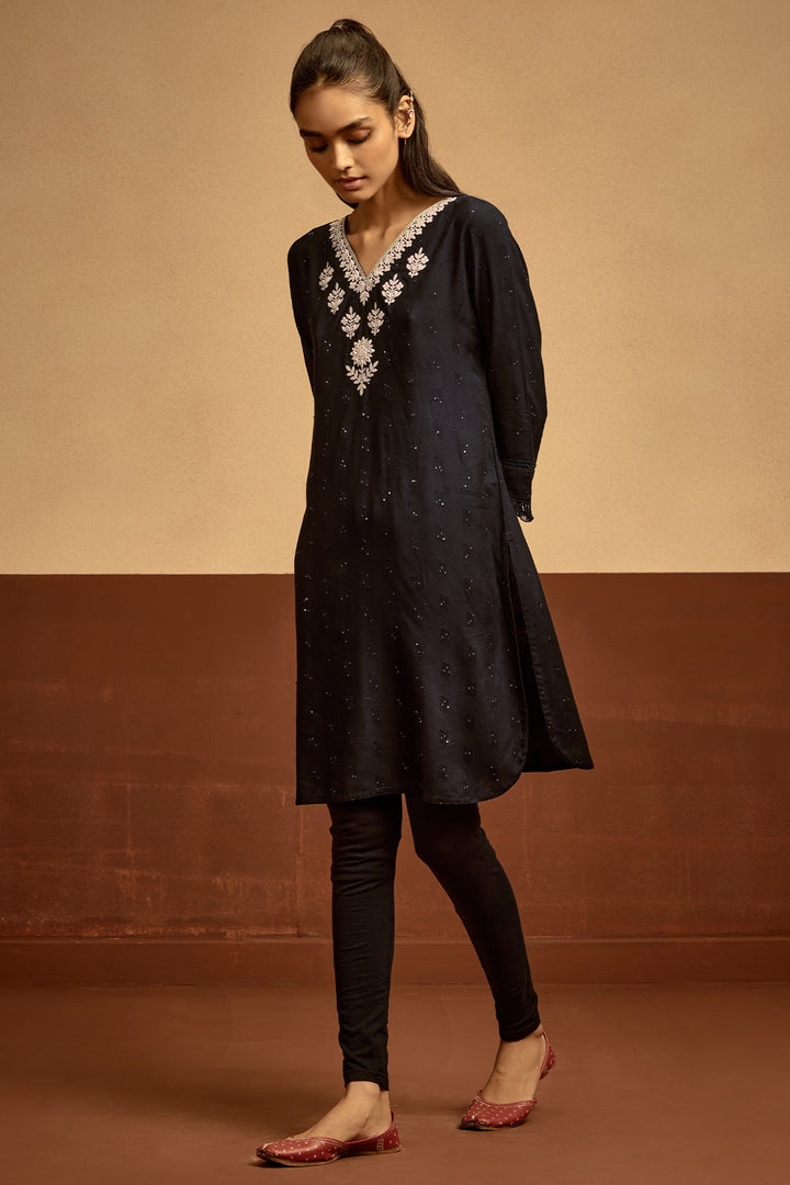 Black Embroidered Straight Top