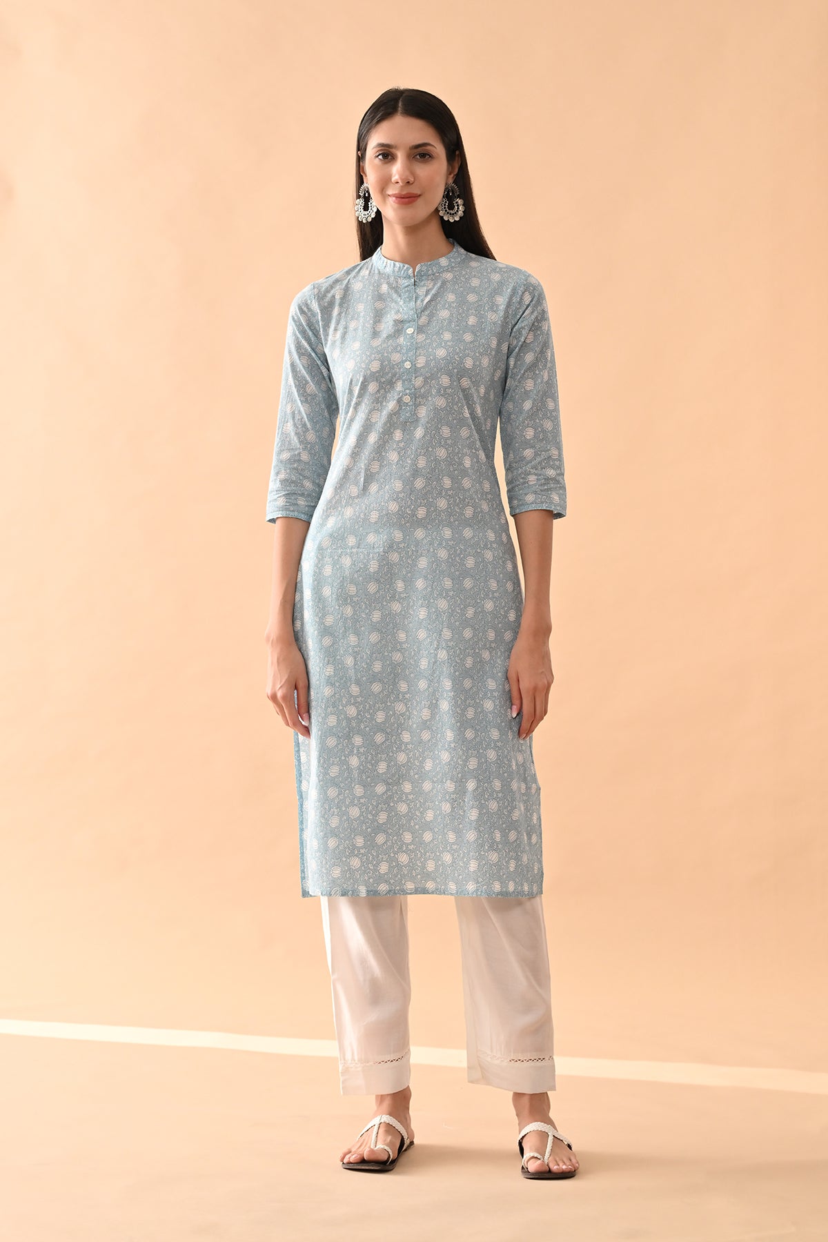 Blue Printed Straight Kurta