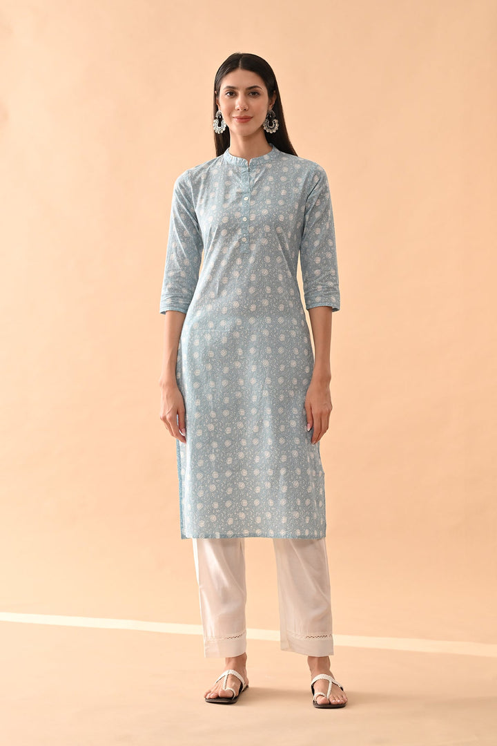Blue Printed Straight Kurta