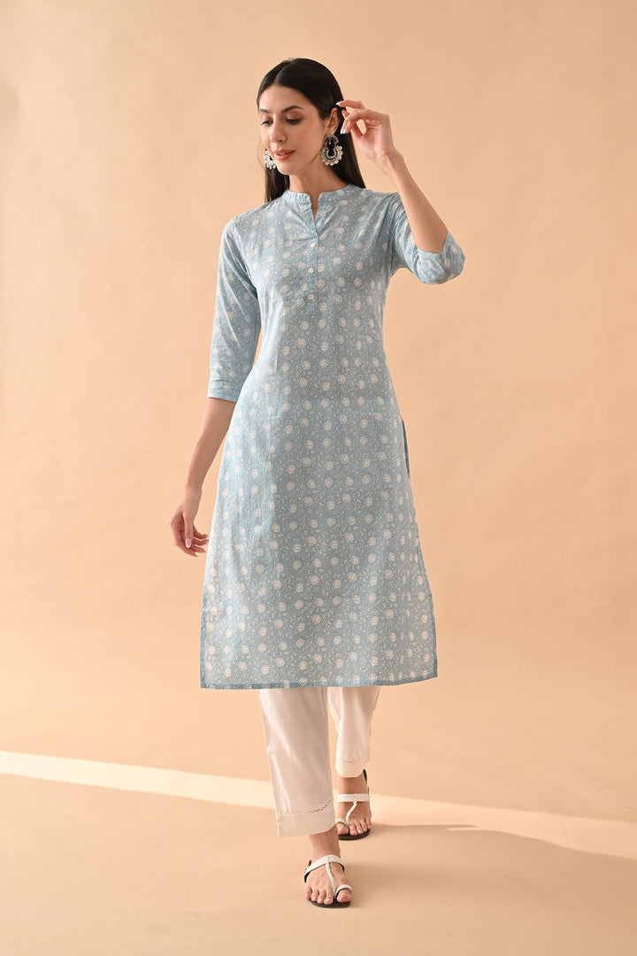 Blue Printed Straight Kurta