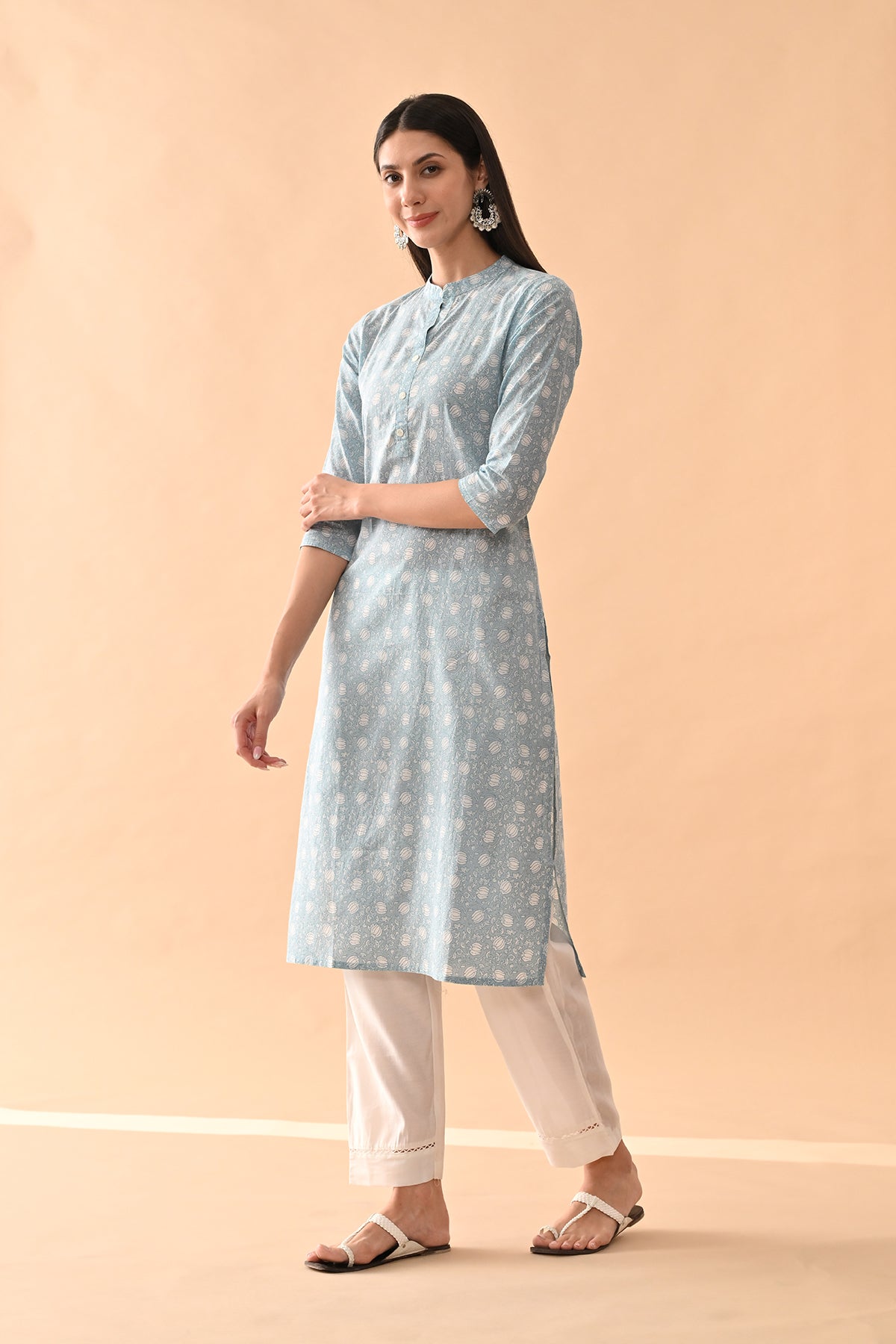Blue Printed Straight Kurta