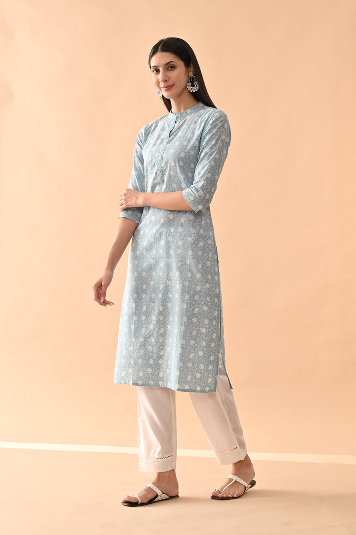 Blue Printed Straight Kurta